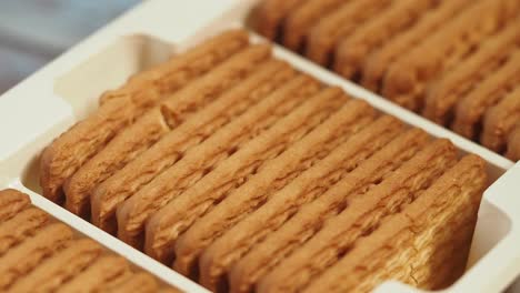 stacked biscuits in a box