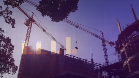animation of financial data processing over cityscape