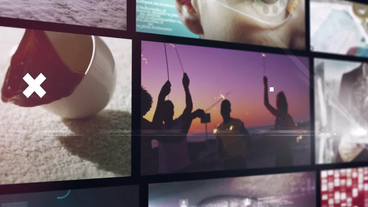 기술, 비즈니스 및 레저 비디오 클립의 여러 화면에서  ⁇  십자가의 애니메이션