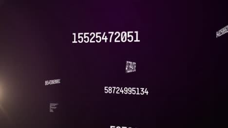 Spot-of-light-and-multiple-changing-numbers-against-copy-space-on-purple-background