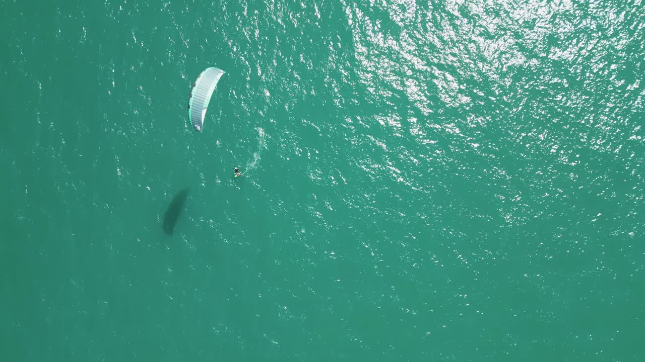 Drone View of Kitesurfer Riding on the Sea