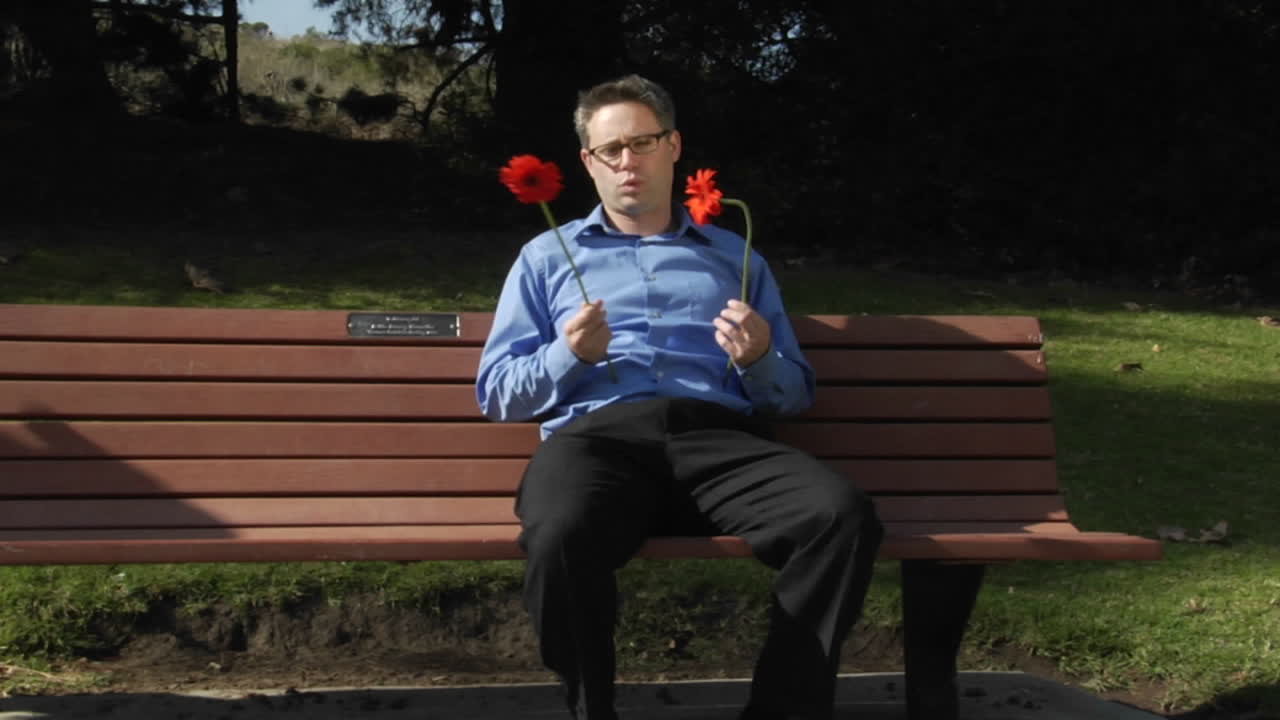 A dog jumps up onto the park bench so a man can pet him and rub him vigorously
