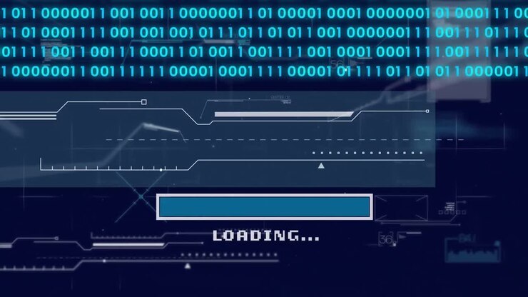 Animation of binary coding, ai data processing over grid and dark background