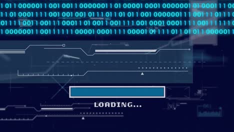 animación de codificación binaria, procesamiento de datos sobre cuadrícula y fondo oscuro