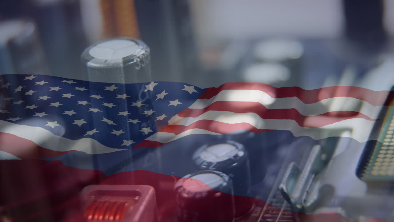 animación del servidor y el procesamiento de datos sobre la bandera de rusia y los estados unidos de américa