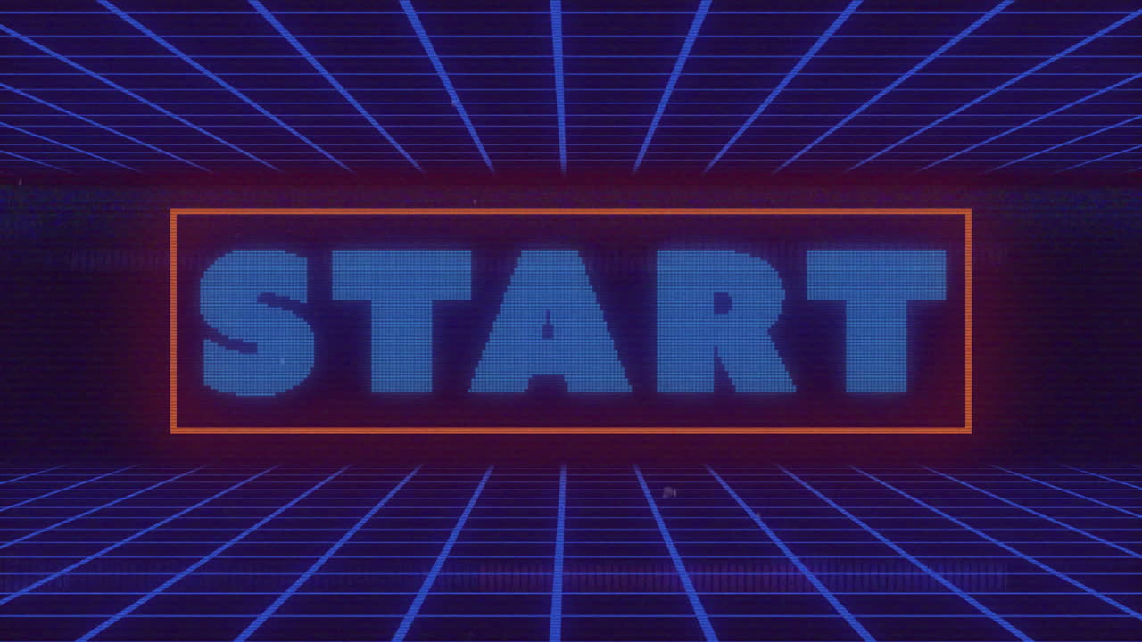 Animation of interference over start text and blue lines on black background