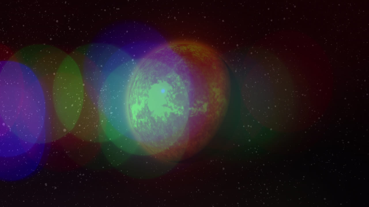 animación del planeta amarillo sobre el espacio negro con luces