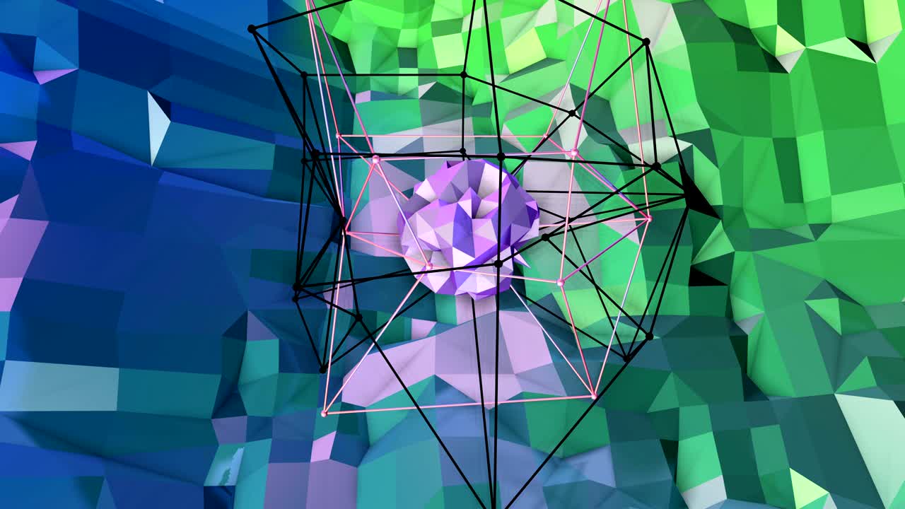 4k 끔한 낮은 폴리 애니메이션 배경, 루프, 현대 그래디언트 색상과 함께 현대 기하학 스타일의 완벽한 3d 애니메이션, 창의적인 간단한 배경, 파란색, 초록색 그래디언트의 색상, 지형 12