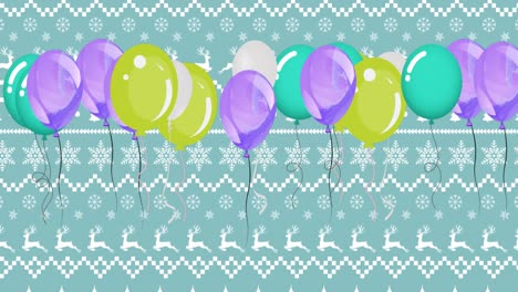 Animation-Von-Luftballons-über-Formen-Auf-Blauem-Hintergrund