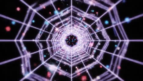 a captivating journey through a digital web of light and color: explore the depths of a mesmerizing abstract structure in motion