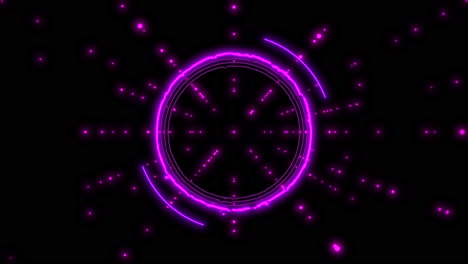 geometría púrpura de neón y brillos en una galaxia estrellada oscura