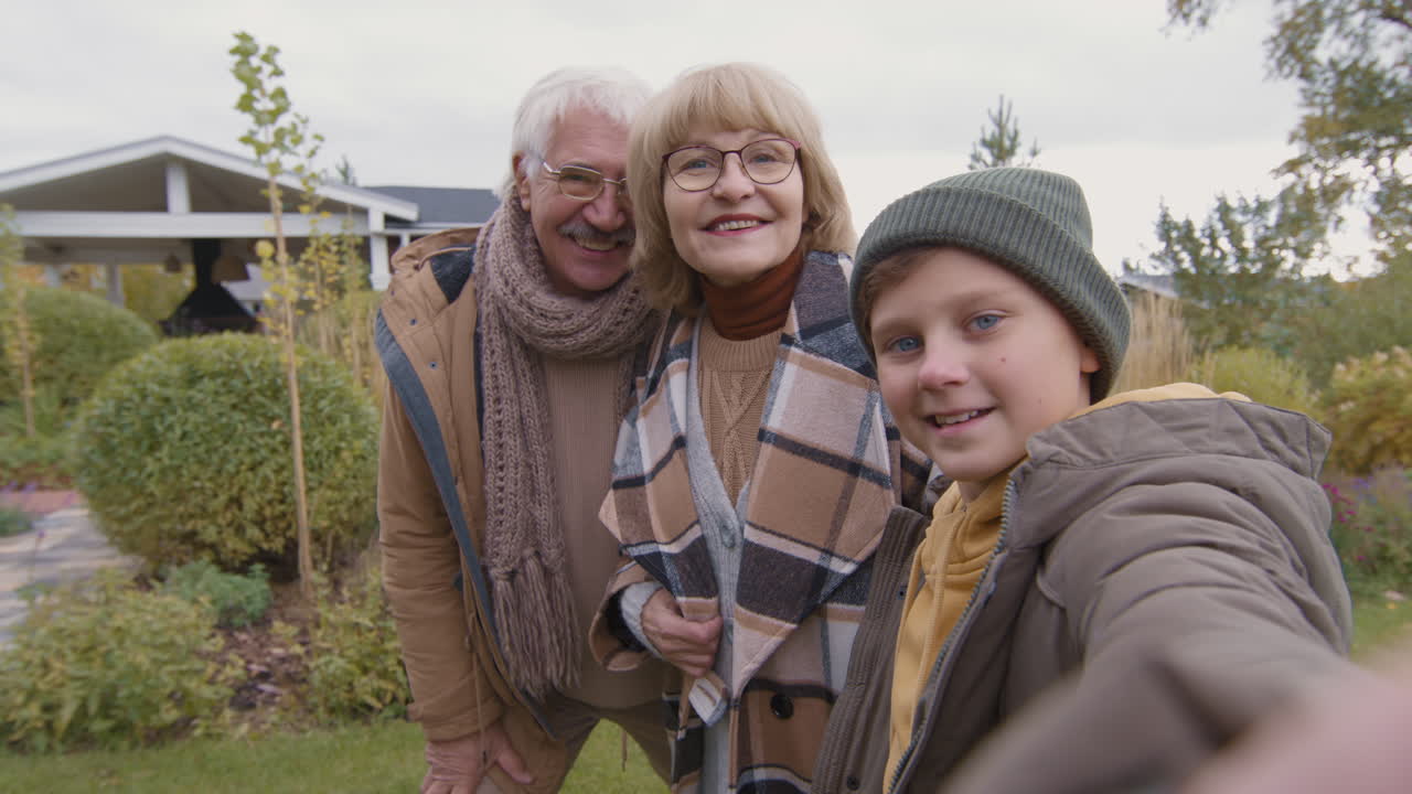 Family selfie in the backyard