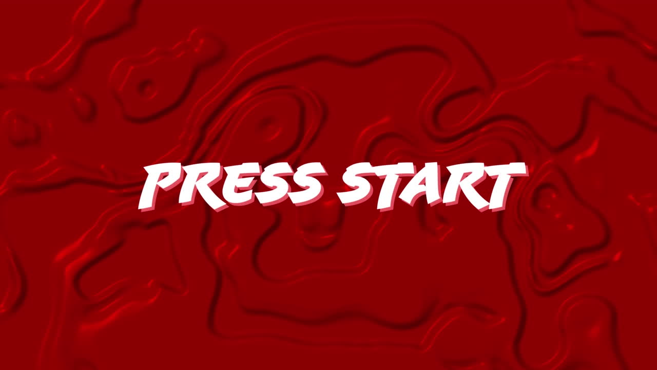 animación de palabras blancas presione el inicio sobre el fondo rojo y líquido