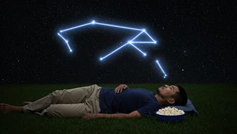 gazing at the stars: a serene night of stargazing and reflection under the vast universe with a snack of popcorn