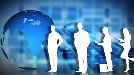 animation of business people silhouettes with the planet in the background