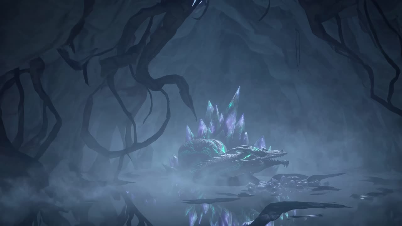 Crystalline Dragon in a Misty Cave