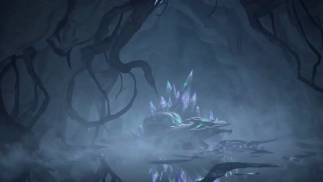 crystalline dragon in a misty cave