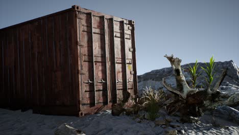 abandoned shipping container in the desert