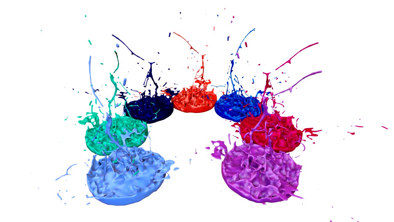 색 배경에 4k에서 페인트 춤의 3d 스플래시: 음악을 재생하는 음악 스피커에 잉크 스플래쉬의 시레이션.