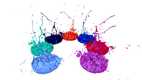 3d salpicaduras de pintura bailan en 4k sobre fondo blanco. simulación de salpicadas de tinta en un altavoz musical que toca música. v17