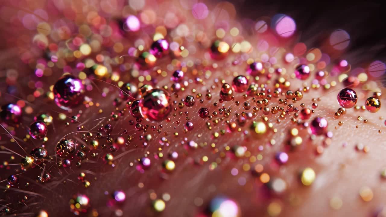 A Stunning Close-Up of Colorful Water Droplets on a Soft Surface Highlighting the Intricate Details and Textures of Tiny Bubbles Reflecting Light in Vibrant Shades