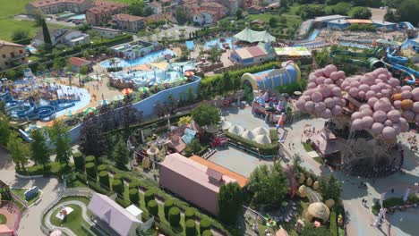 aerial orbital overview of gardaland, lake garda italy