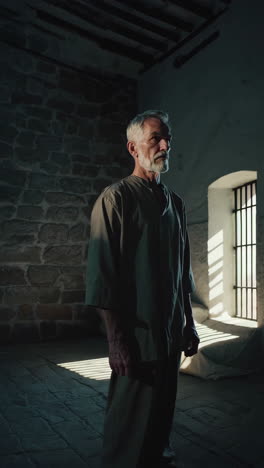 elderly prisoner in a cell