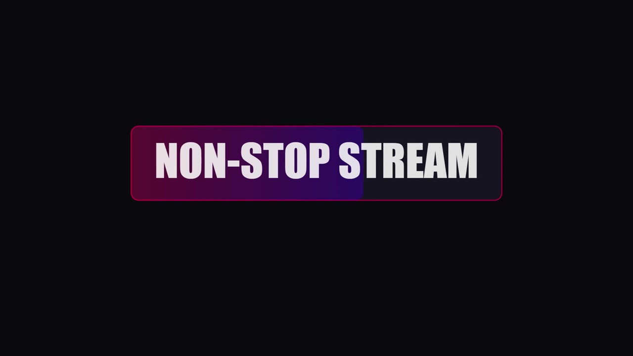 3D render of non stop stream interface with glowing neon panel on dark background creating digital streaming animation designed for media visuals and video overlays.