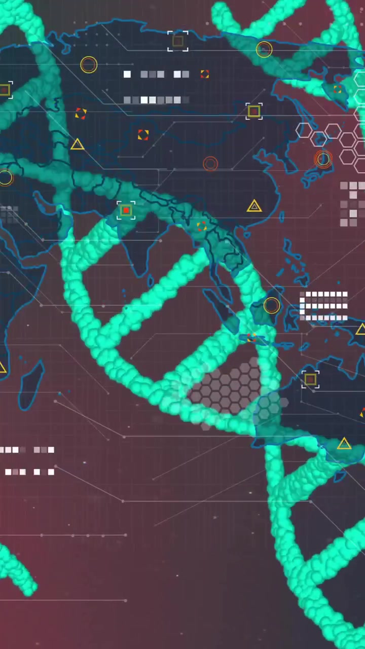 Animation of dna strands over world map