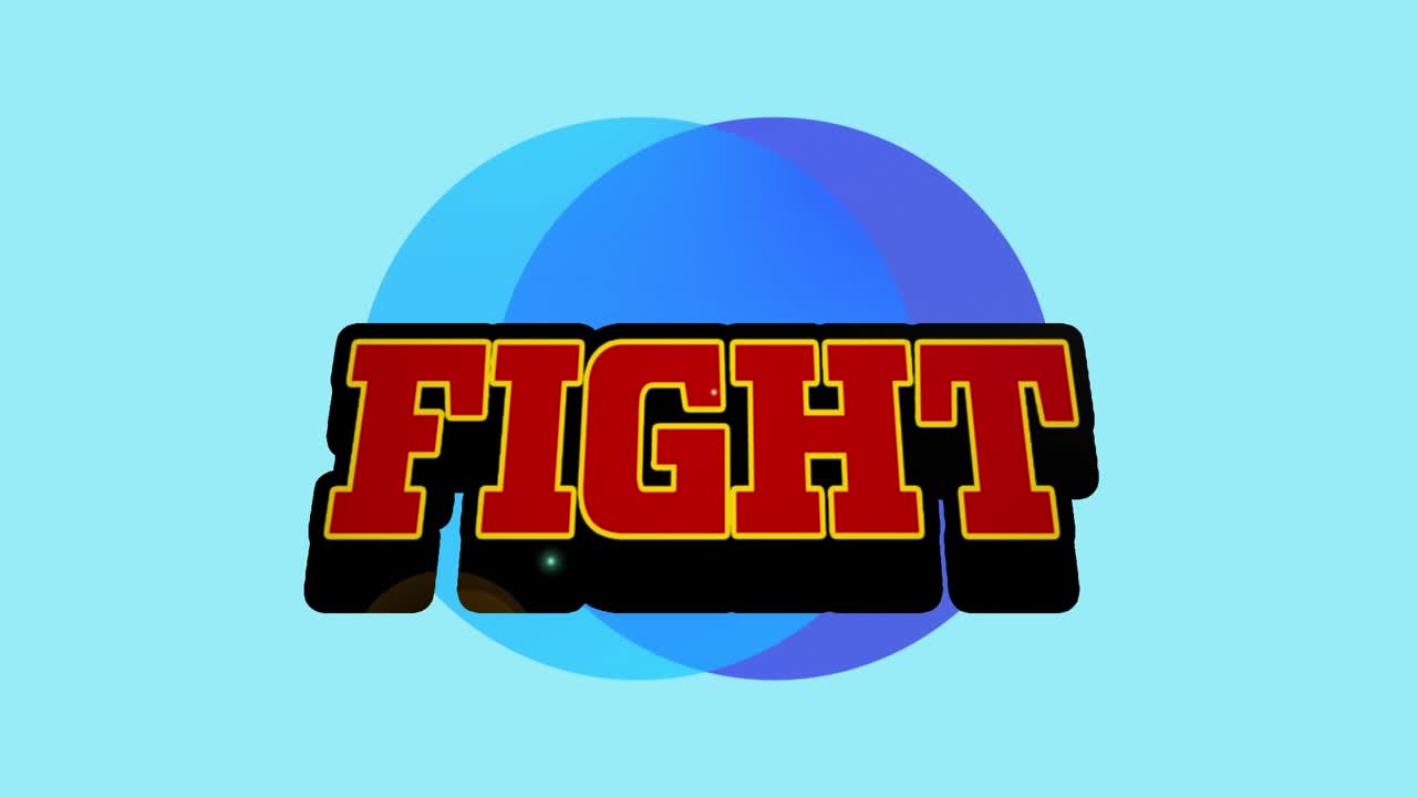 Animazione digitale del testo "fight" su banner circolare su sfondo blu