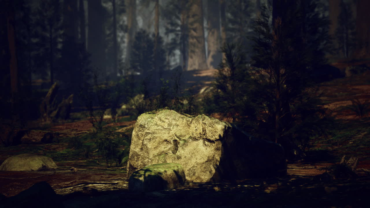 Forest scene with rock