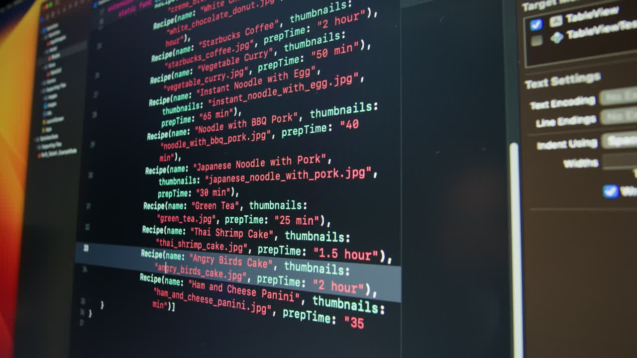Computer Screen Displaying Code Related to Recipes