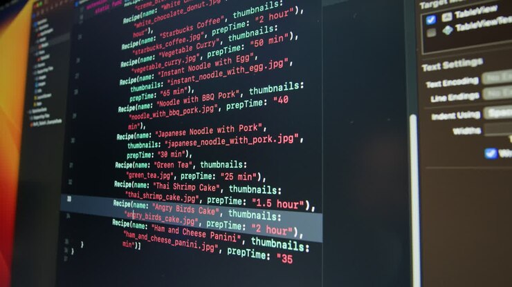 Schermo di computer che visualizza codice relativo a ricette