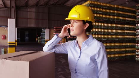 Trabajadora-Hablando-Por-Teléfono-Móvil