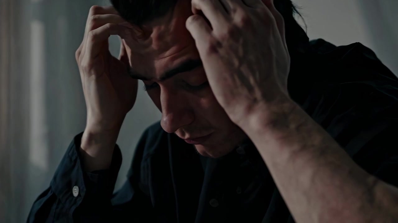 Primo piano di un uomo che prova stress o mal di testa