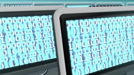 endless computer screens with binary code