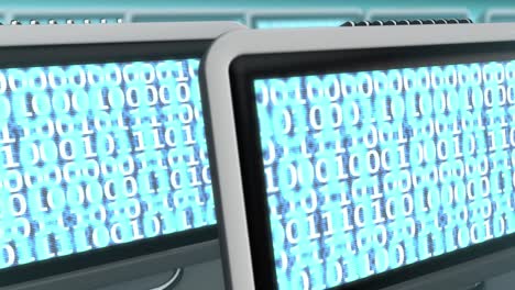 endless computer screens with binary code