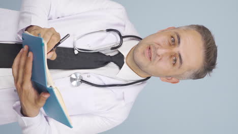 vídeo vertical del médico psiquiatra tomando notas.
