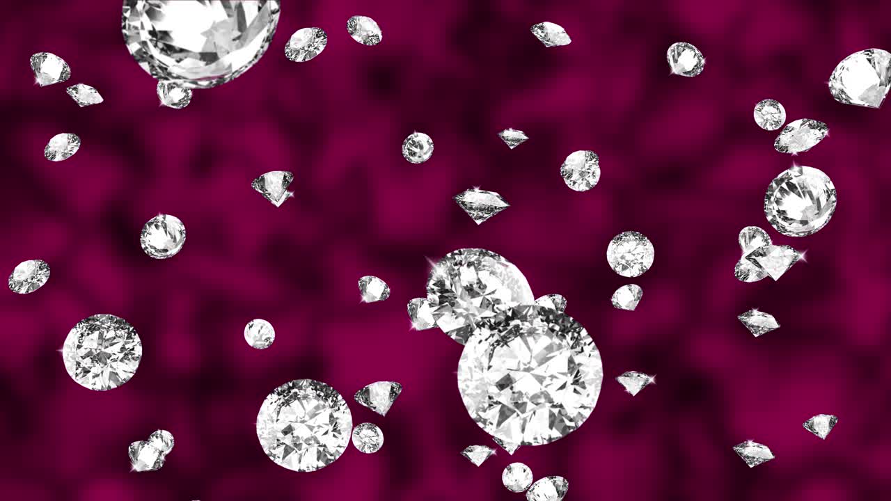 Loopable falling rotating luxurious glamour diamond gems on black background green screen event