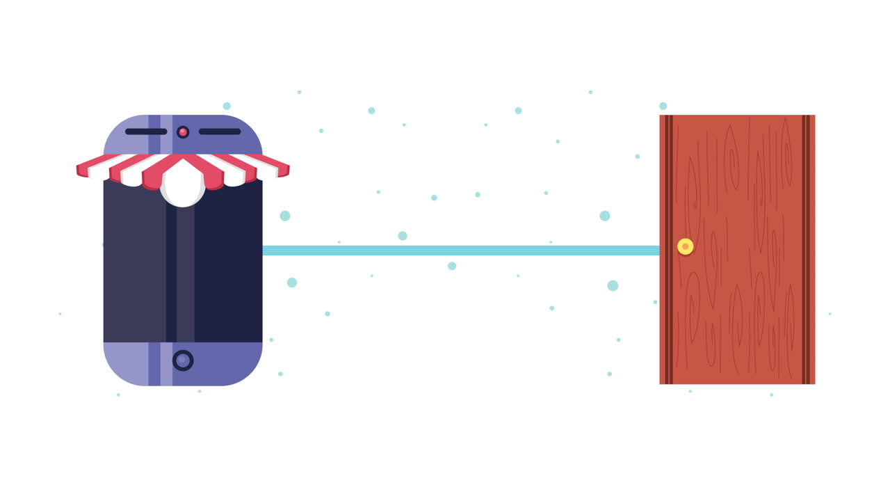 모터사이클 및 스마트폰 애니메이션에서 배달 서비스 작업자