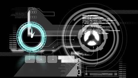 animation of clock moving and data processing on black background