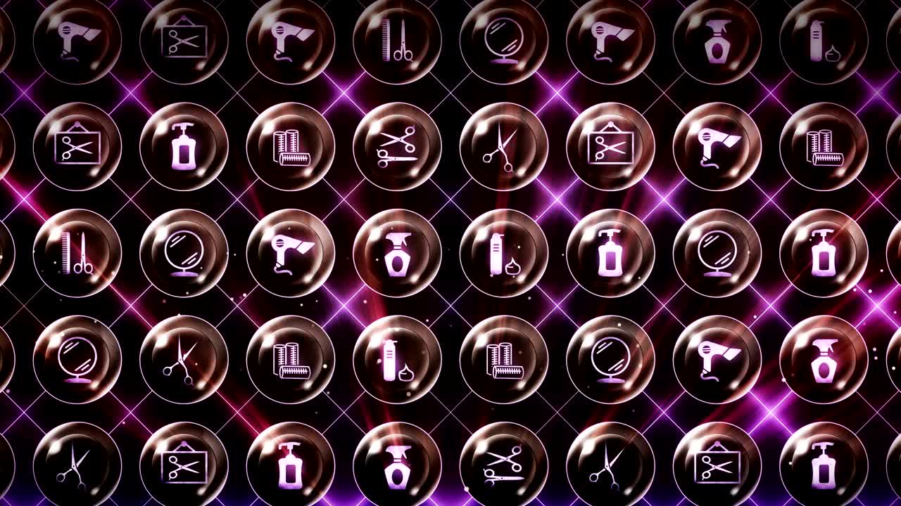 헤어드레스 아이콘 세트, 헤어 살롱 아이템 배경, cg 루프 애니메이션