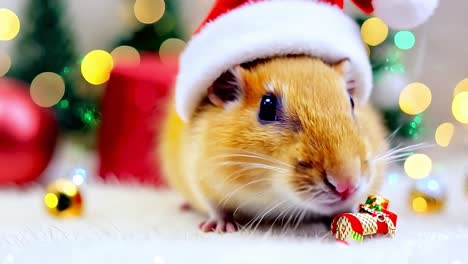 cute hamster wearing santa hat