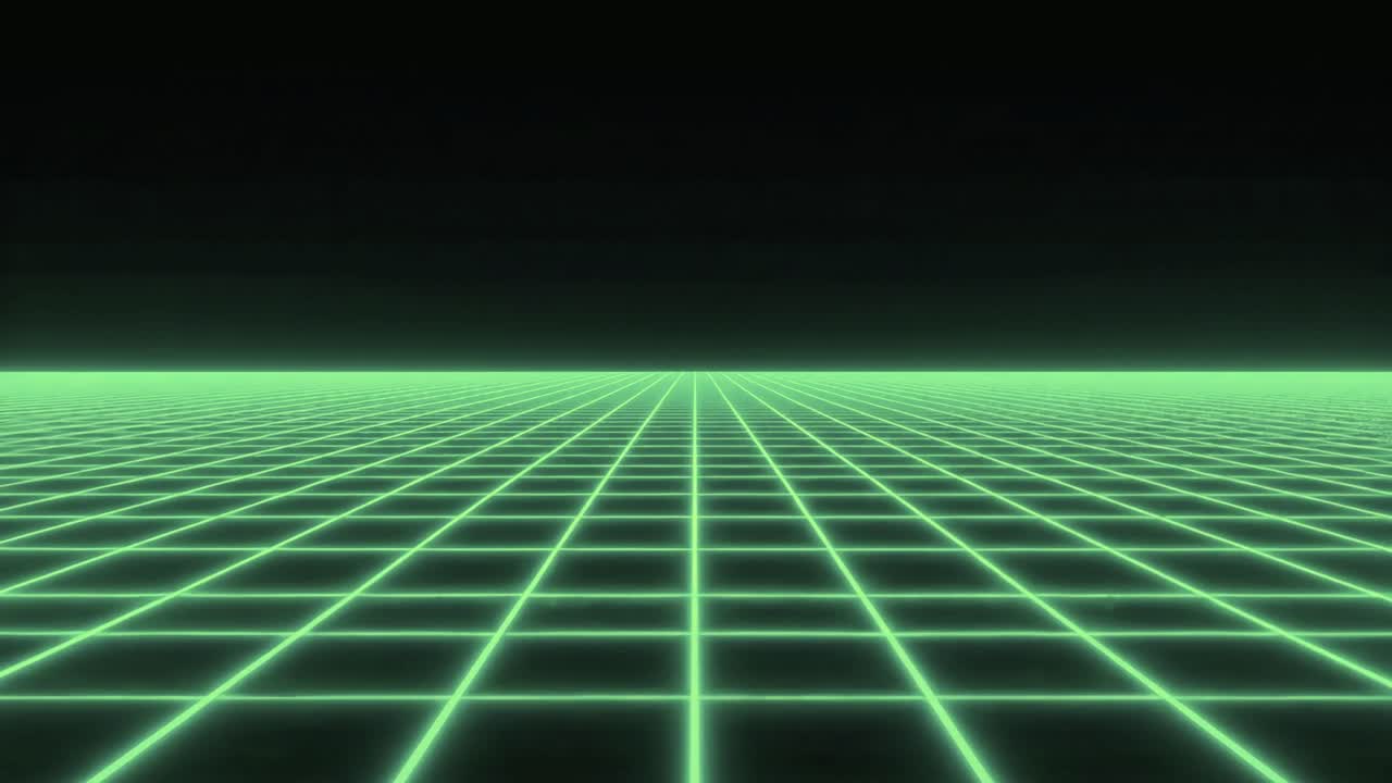 Bevægende grønt neongitter i retro-futuristisk stil.