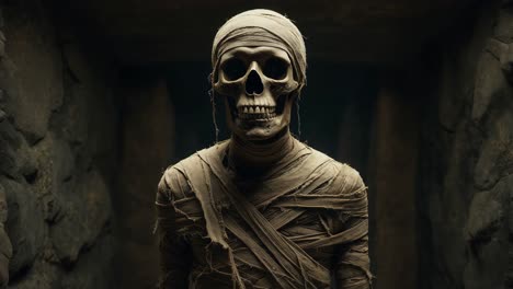 scary mummy in a dark tomb