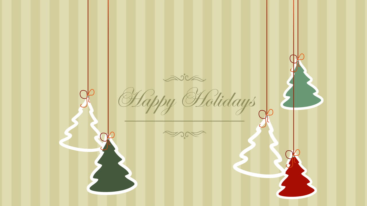 줄무늬 패턴에 크리스마스 트리와 장난감을 매달아 행복한 휴일