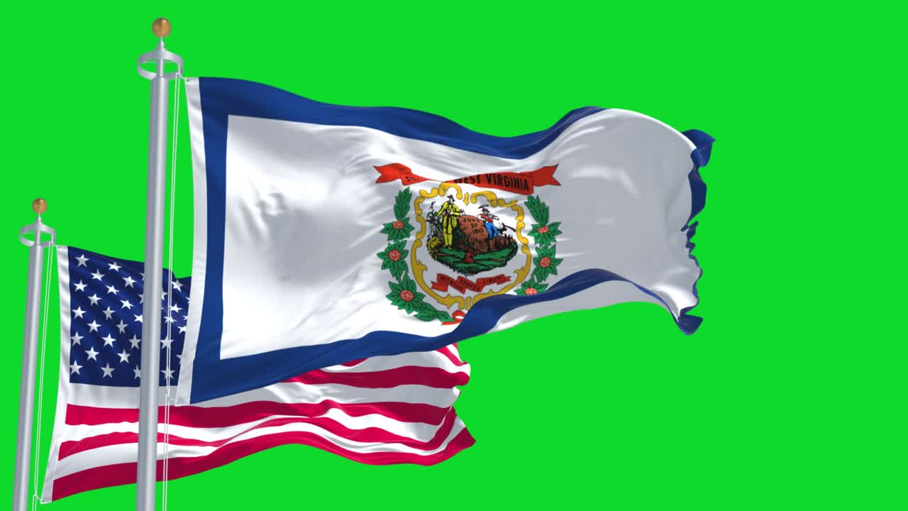 la bandera del estado de virginia occidental ondeando junto con la bandera nacional de los estados unidos de américa