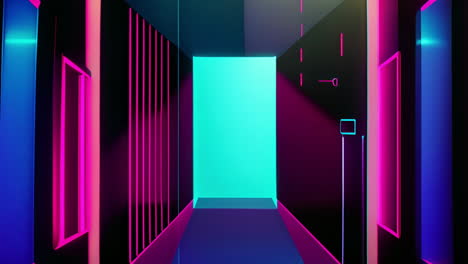 neon-lit hallway with geometric shapes and lines animation