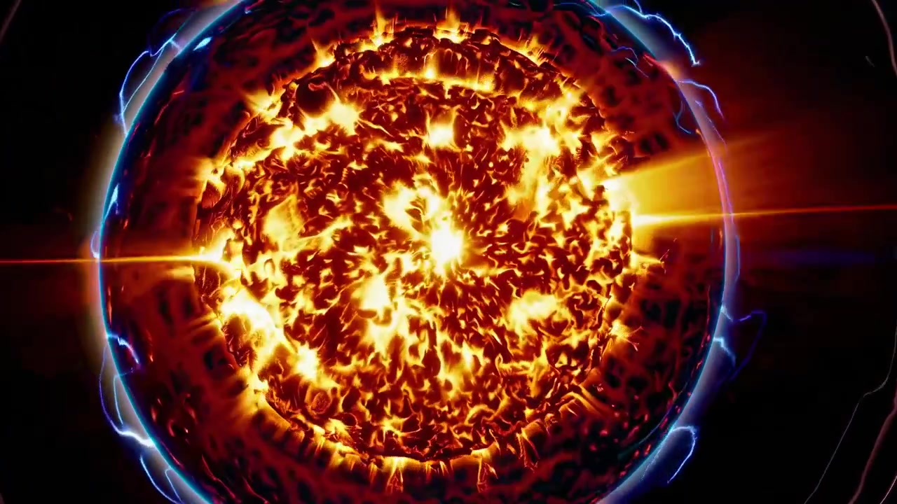 Abstract Animation of a Glowing Fiery Sphere with Electric Arcs