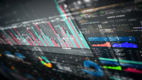 mercado de valores de negocios, comercio, gráfico de información con gráficos animados, gráficos y análisis de información de números de datos que se mostrarán en la pantalla de visualización del monitor para el tema de la maqueta de la reunión de negocios